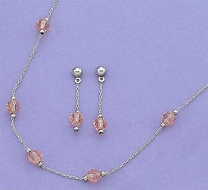 SNT93P: Pink (or Amethyst) Austrian Earrings & Necklace Set 