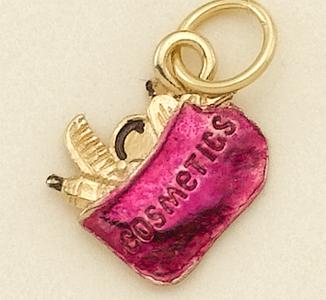 CH118GR: Cosmetic Bag Charm in Gold & Fushia