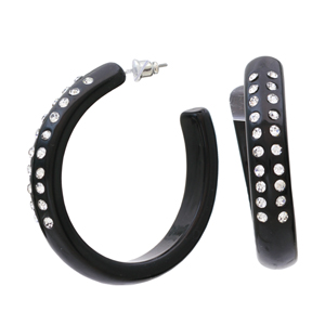 EA713: Elegant Black Hoops with Crystal