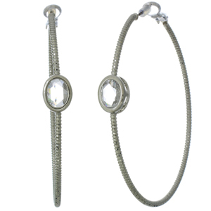 EA714: Elegant Silver Hoops with Crystals