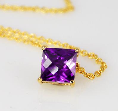 NA125: Gold or Silver Amethyst CZ Designer Necklace