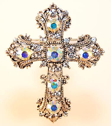 PA451: Austrian Crystal Cross Pin / Pendant