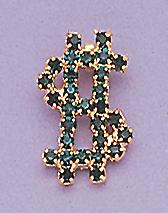 PA65G: Emerald Crystal Dollar Sign Pin