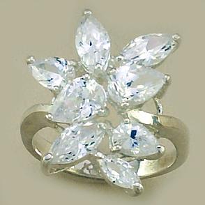 RA15: Sterling Silver Floral Cluster CZ Ring