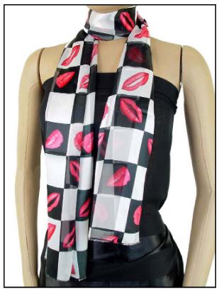 SS32: Black & White Red Lips Scarf