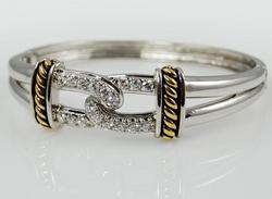 NC111: Designer 2-Tone & CZ Cuff / Bangle Bracelet