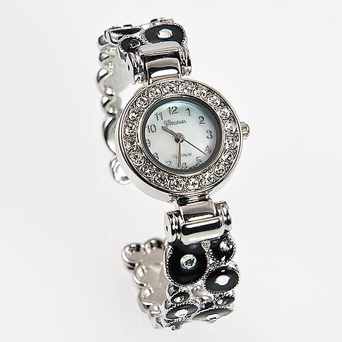 WA120: Black Enamel and Crystal Silver Watch