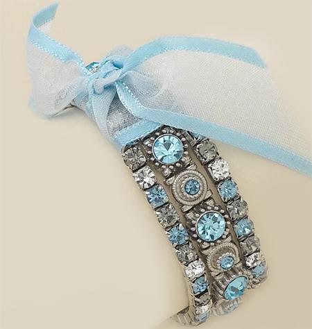 BR15AQ: Triple Light Blue Crystal Stretch Bracelet