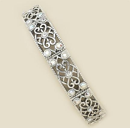BR187C: Silver Crystal Filigree Stretch Bracelet