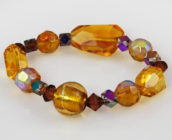 BR195: Amber Murano & Cut Glass Bracelet