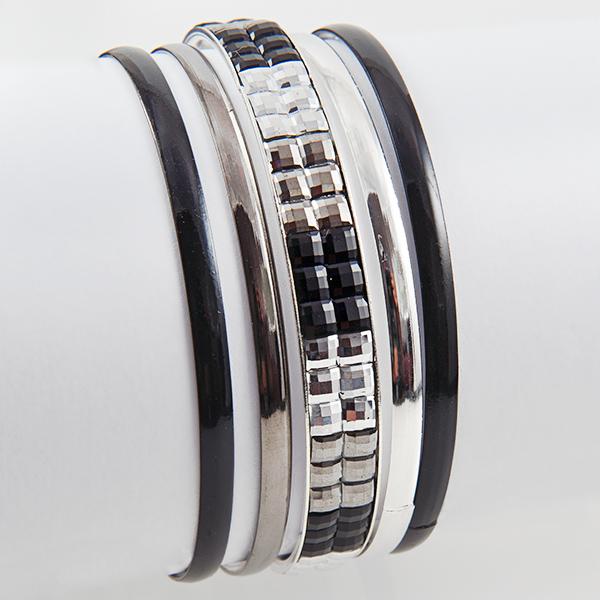 BR278B: Two Tone Silver Bangle Bracelets