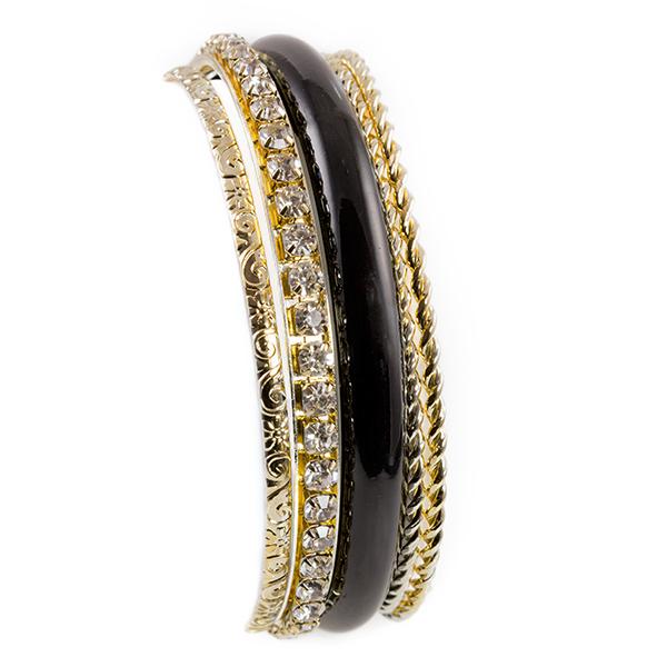 BR334: Crystal Black and Gold Bangle Set