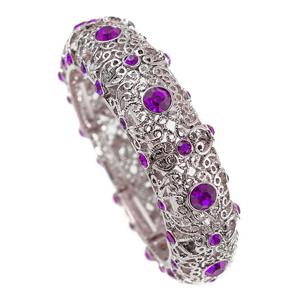 BR370: Silver and Crystal Fuschia or Amethyst Bracelet