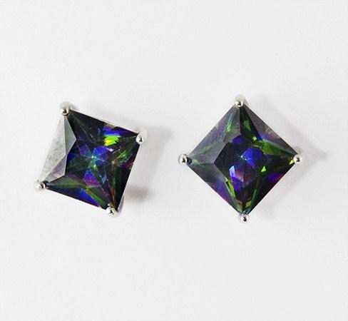 EA310BK: Black AB Multi-Facetted Earrings