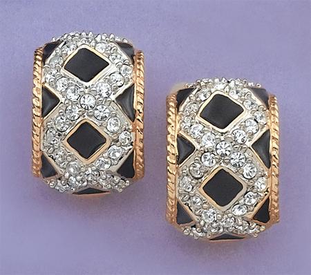 EA417: Black Enamel & Austrian Crystal Earrings