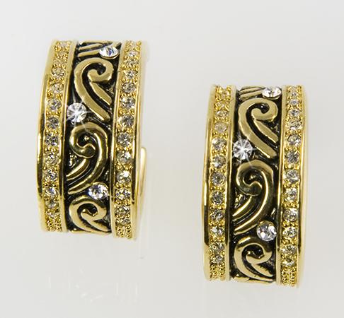 EA532: Black Enamel & Gold Hoop Earrings