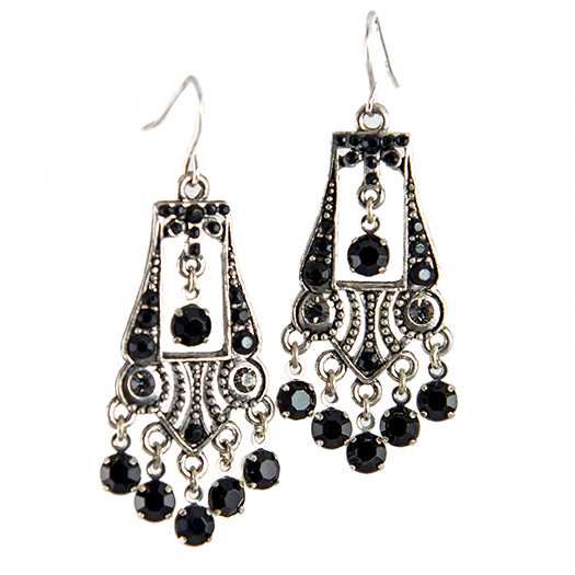 EA708: Chandelier Black or Clear Crystal Earrings