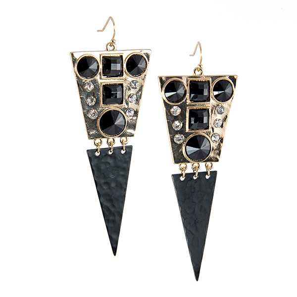 EA709: Stylish Crystal and Black Enamel Earrings