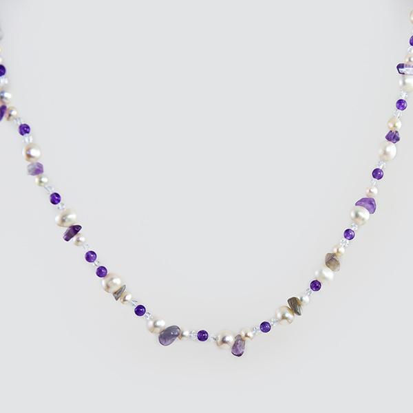 NA289: Natural Amethyst & Stone and Pearl Necklace