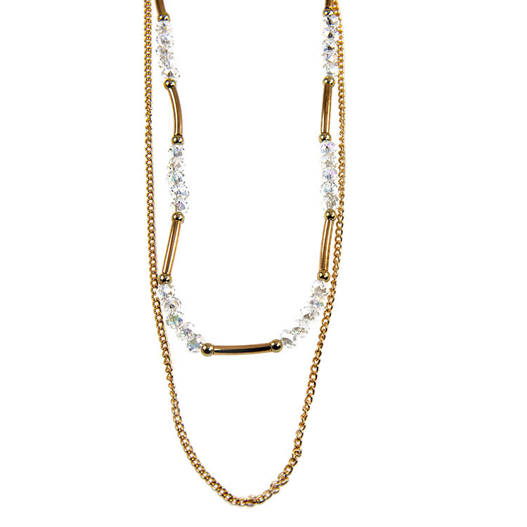 NA318: Multi Strand Gold and Crystal Necklace