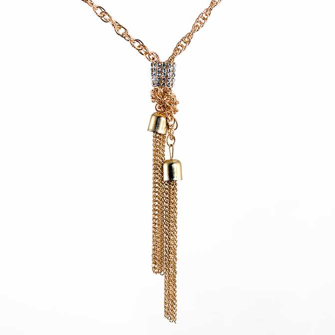 NA343: Gold or Silver Crystal Tassel Necklace