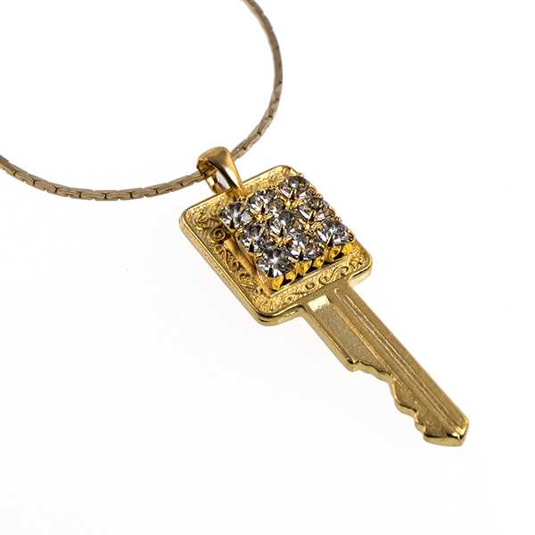 NA351: Golden Crystal Key Necklace