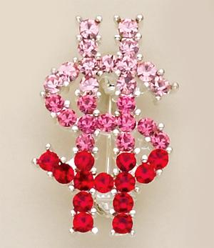 PA404: Pink Crystal Dollar Sign Pin