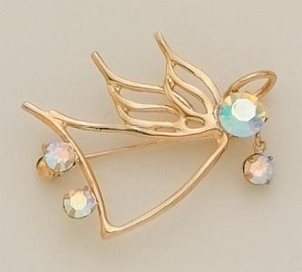 PA434: Gold Angel Pin with Aurora Borealis Stone