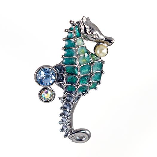 PA672: Enamel and Crystal Seahorse Pin