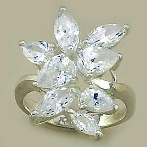 RA15: Sterling Silver Floral Cluster CZ Ring