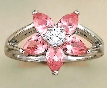 RA54P: Pink & White Star Flower CZ Ring