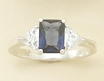 RA75B: Emeral Cut Blue CZ Ring