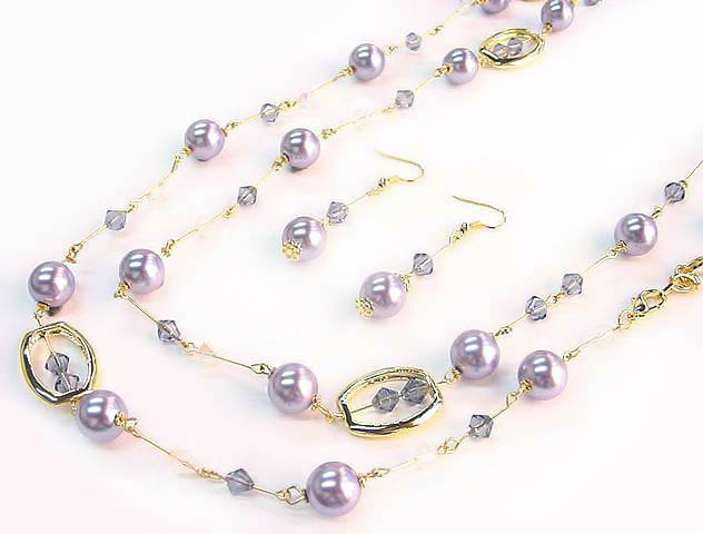 SN304: Golden Multi Strand Set with Lavendar Beads