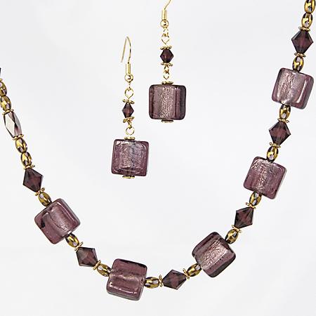 SNT121: Amethyst Murano Glass & Crystal Set