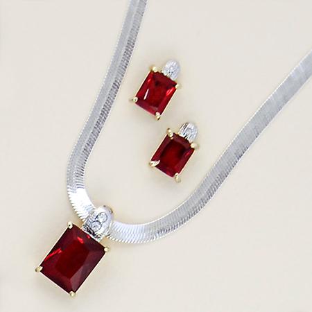 SNT123: Ruby Red Crystal Pendant & Earrings Set