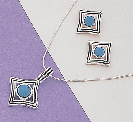 SNT54: Turquoise or Moonstone Silver Earrings & Pendant Set