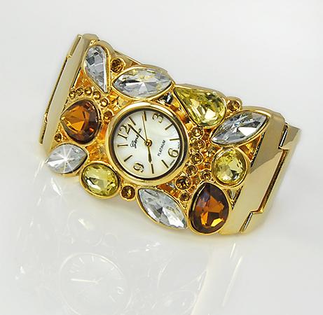 WA87T: Coffe Topaz Crystal Cuff / Bangle Silver Watch